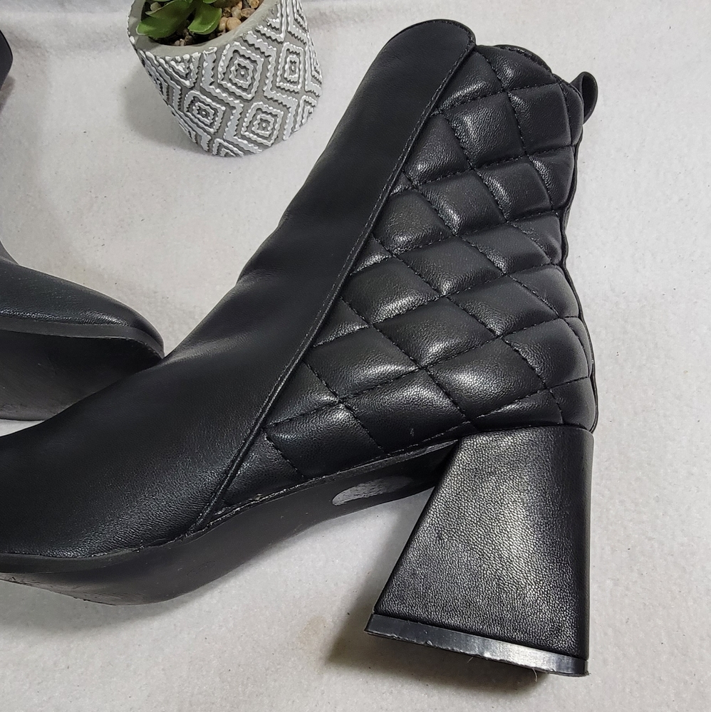 Jessica Carlyle Kena Quilted Chunky Square Heel Pointed Toe Ankle Boots 8.5 - Picture 2 of 15